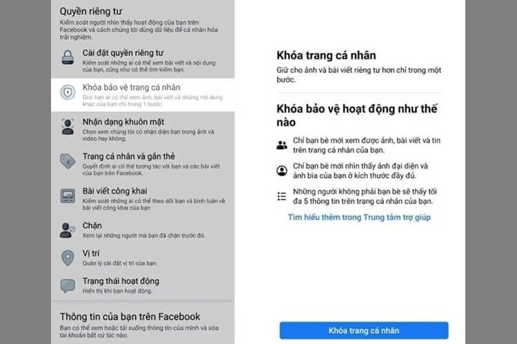 khoá trang cá nhân facebook bảo vệ quyền riêng tư 19