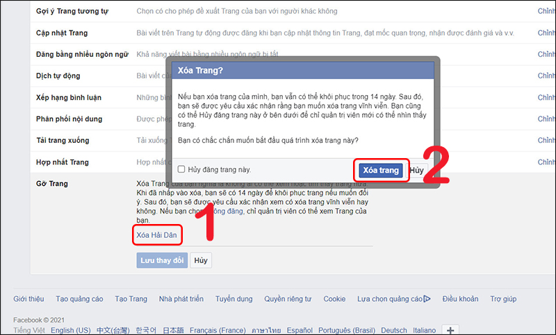 cách xóa trang đã tạo trên facebook 4