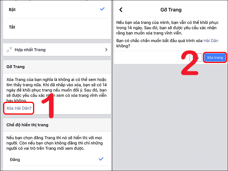 cách xóa trang đã tạo trên facebook 8